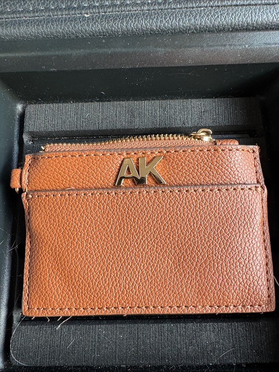 Anne Klein Handbags - Anne Klein Brown Card Wallet with Gold AK Logo